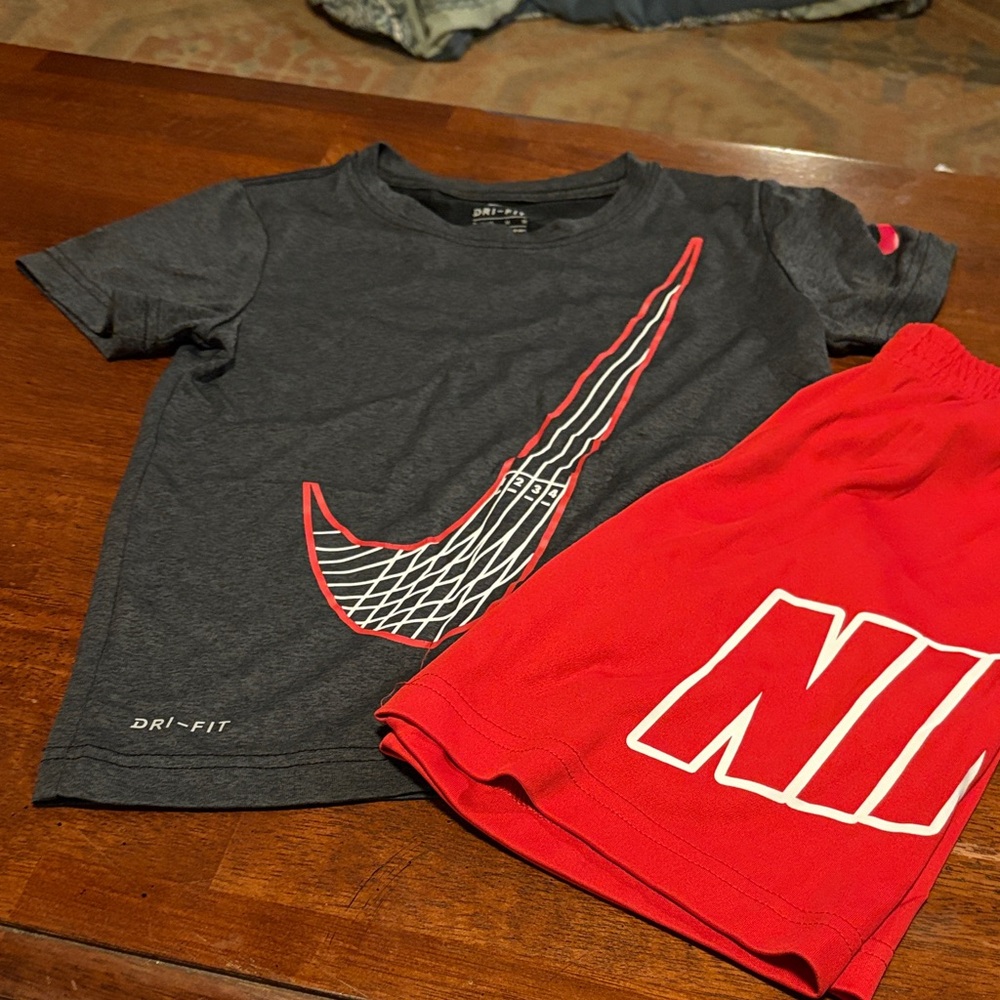Nike Kids Charcoal and Red Dri-FIT Tee